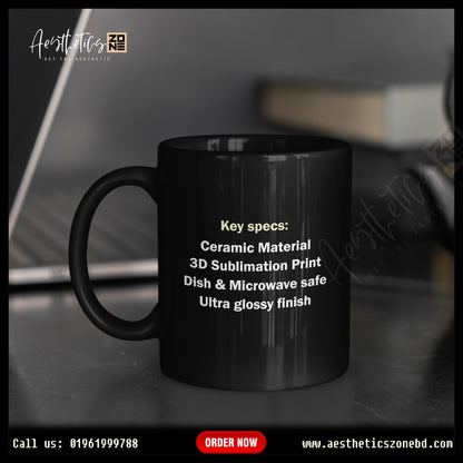 Ultra-Glossy Ceramic Mugs with Luxe Black & Golden Abstract Design