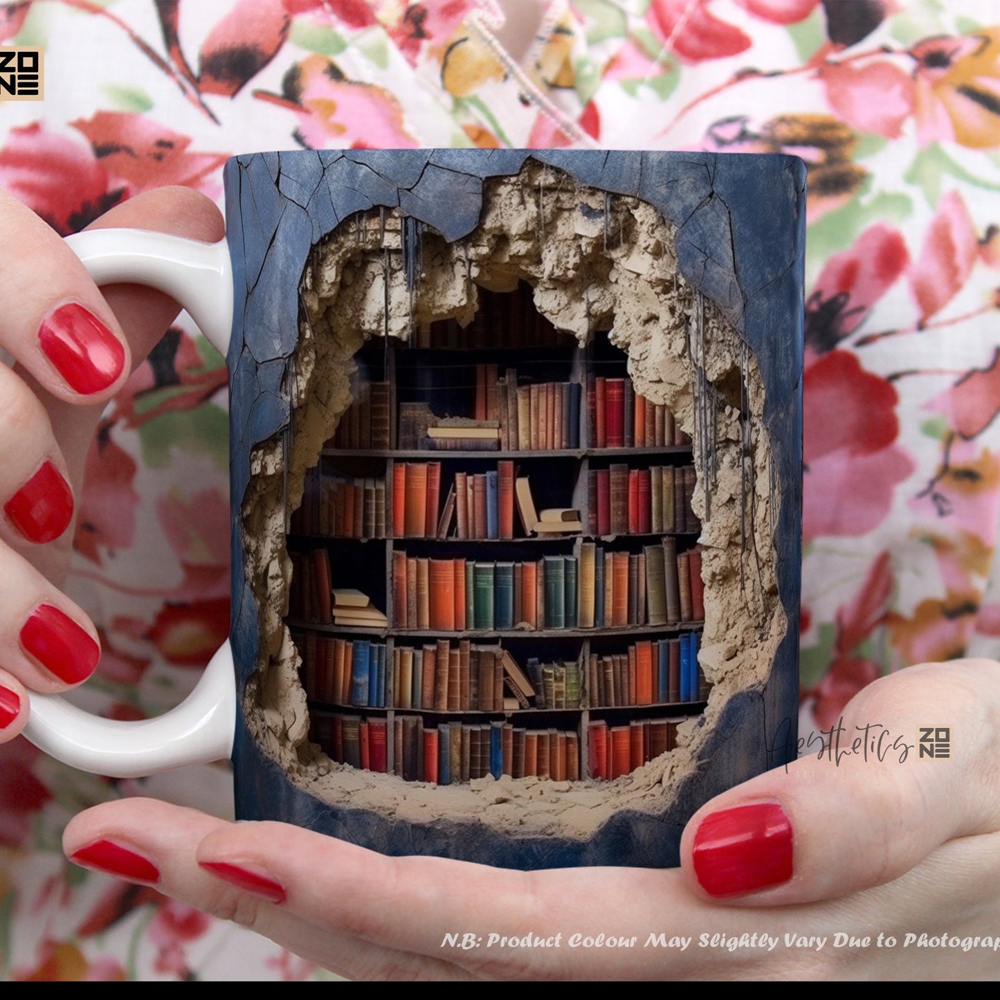 Deep Blue 3D bookshelf design Ceramic Mugs