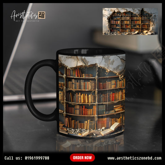 Bookish Charm: Ceramic Mugs with 3D Bookshelf Design