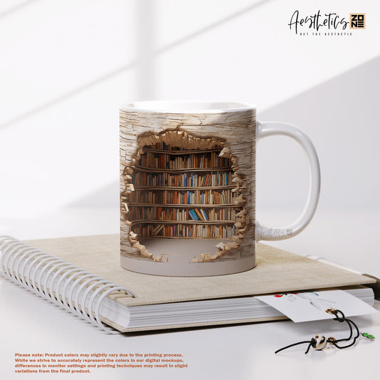 3D bookshelf design Ceramic Mugs Yellow Tone