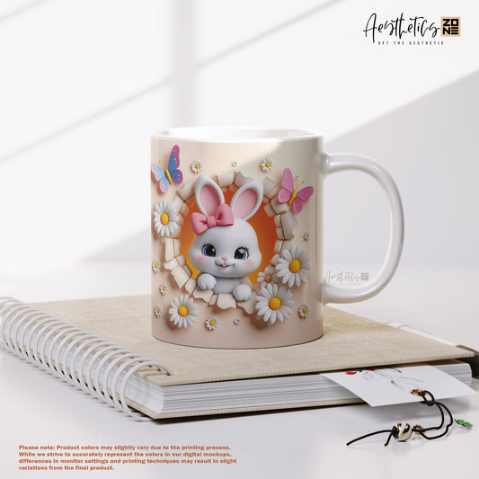 Springtime Charm: 3D Bunny Daisy Floral Ceramic Mugs