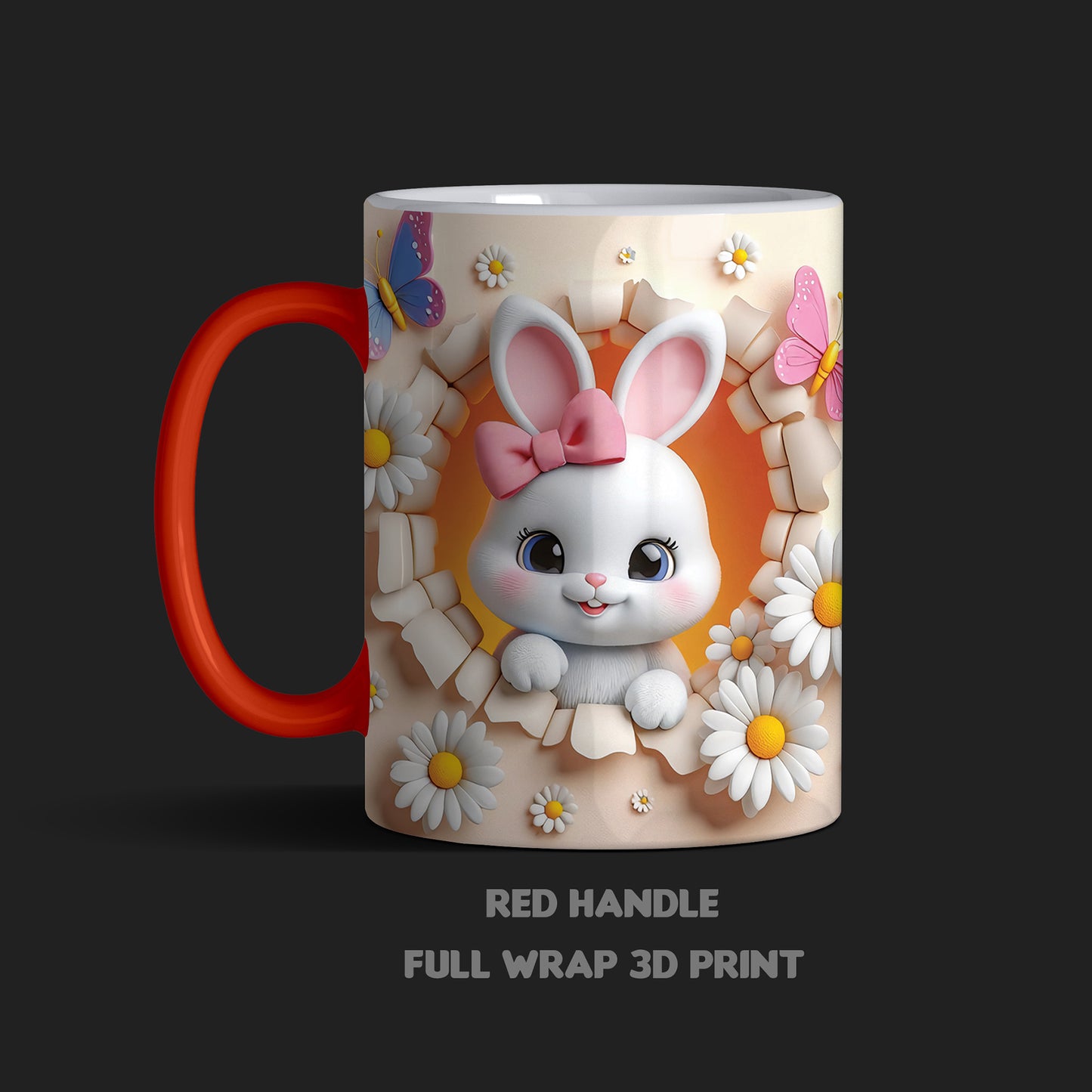 Springtime Charm: 3D Bunny Daisy Floral Ceramic Mugs