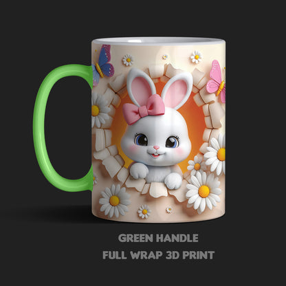 Springtime Charm: 3D Bunny Daisy Floral Ceramic Mugs