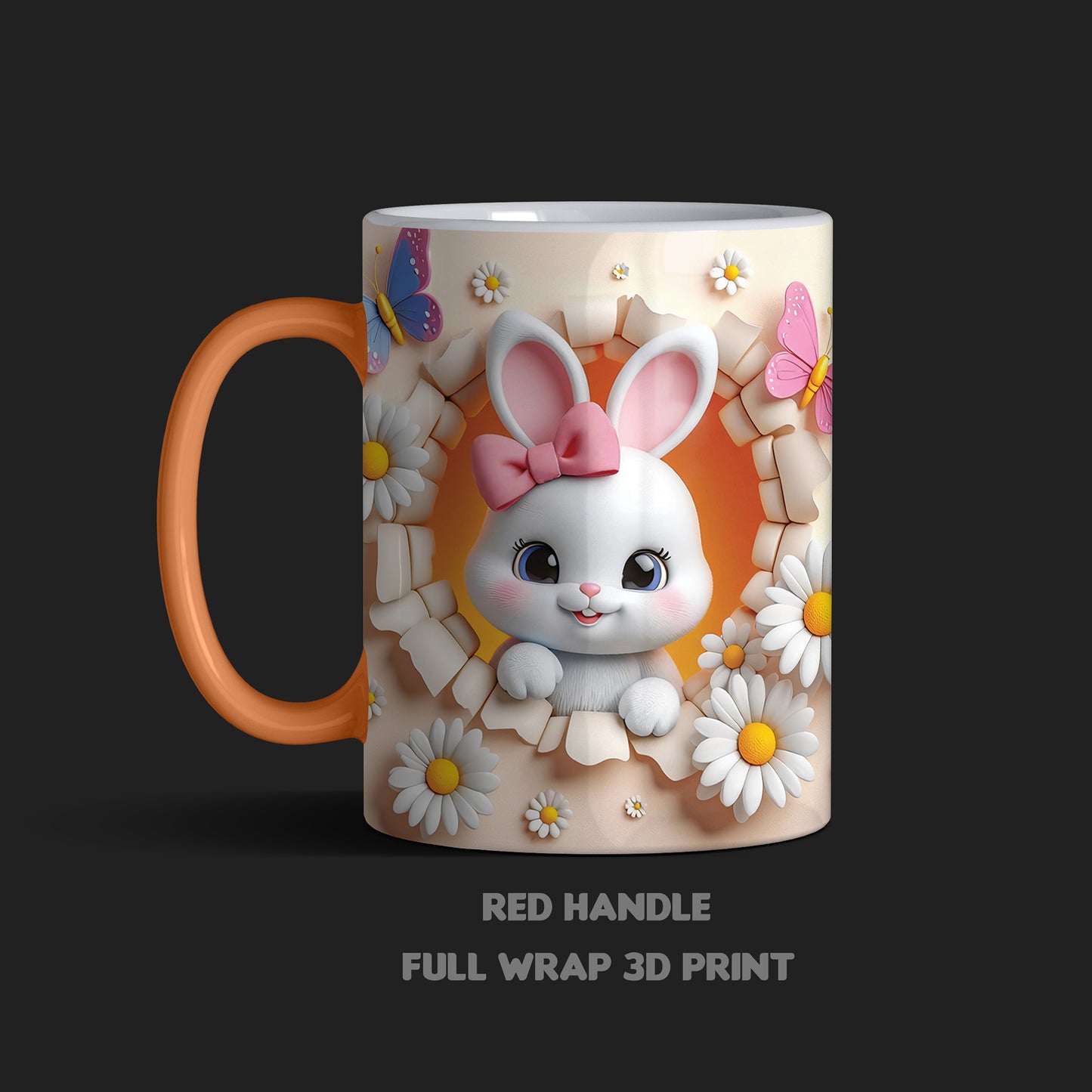 Springtime Charm: 3D Bunny Daisy Floral Ceramic Mugs