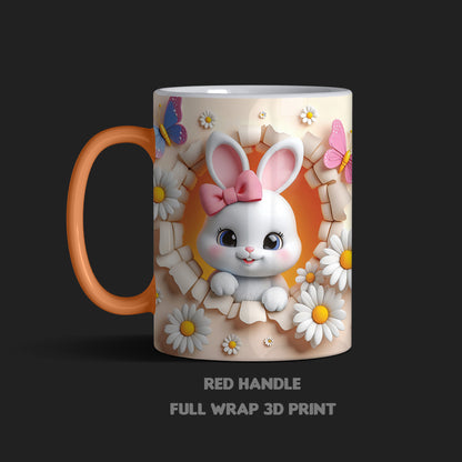 Springtime Charm: 3D Bunny Daisy Floral Ceramic Mugs