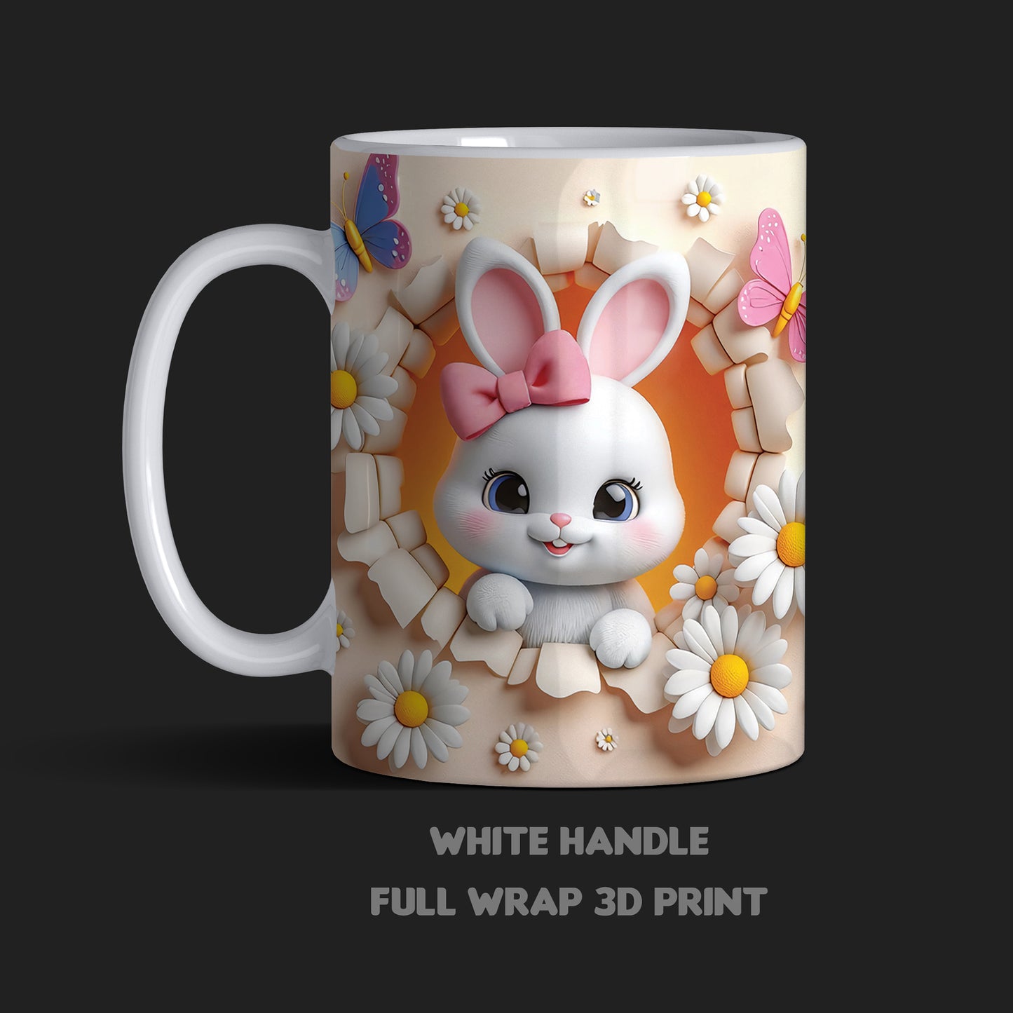 Springtime Charm: 3D Bunny Daisy Floral Ceramic Mugs