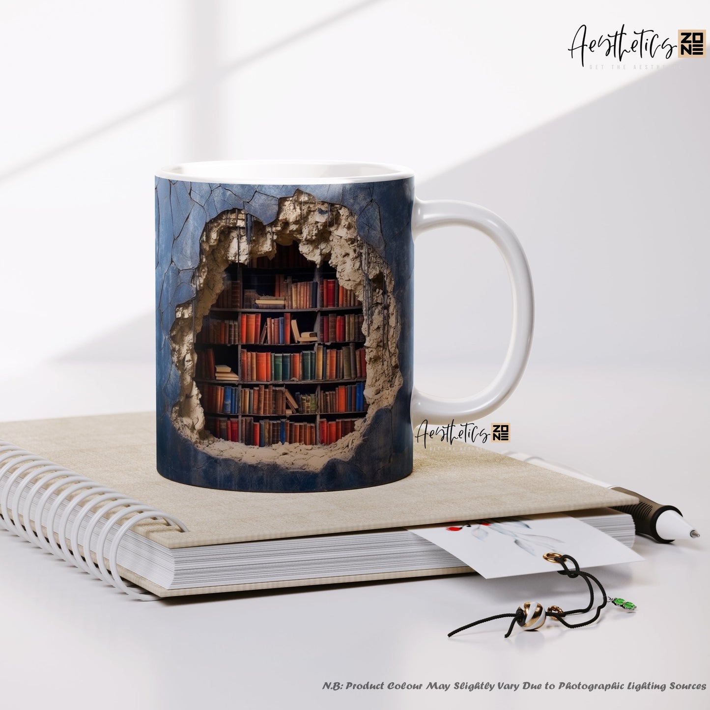 Deep Blue 3D bookshelf design Ceramic Mugs