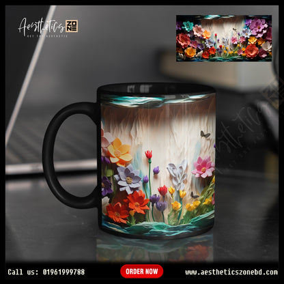 Breathe Nature: Ultra-Glossy Ceramic Mugs with 3D Fields of Wildflowers Design