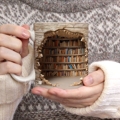 3D bookshelf design Ceramic Mugs Yellow Tone