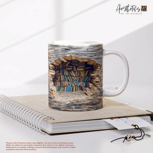 3D bookshelf design Ceramic Mugs Grey Color