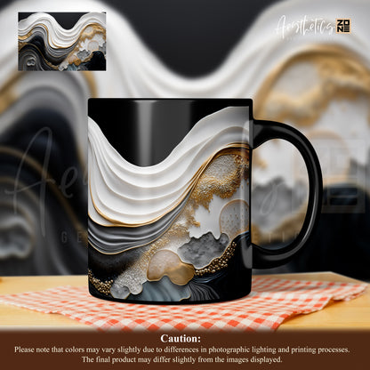 Ultra-Glossy Ceramic Mugs with Luxe Black & Golden Abstract Design