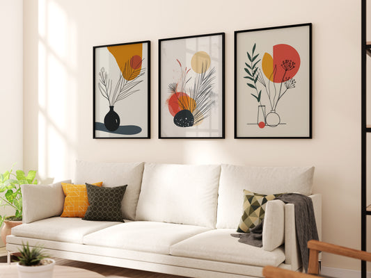 Set of 3 Boho Matisse line art Wooden Wall Framed Poster