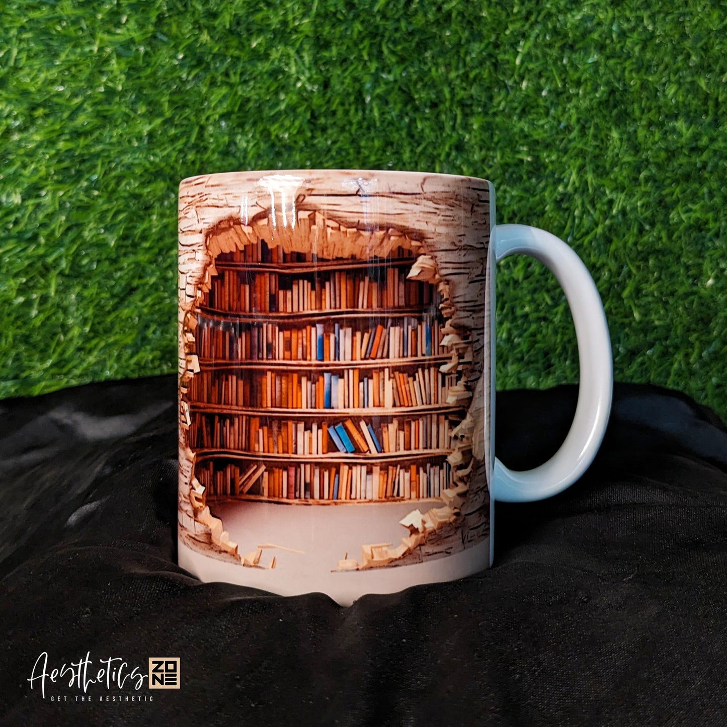 3D bookshelf design Ceramic Mugs Yellow Tone