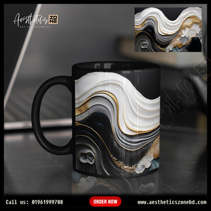 Ultra-Glossy Ceramic Mugs with Luxe Black & Golden Abstract Design