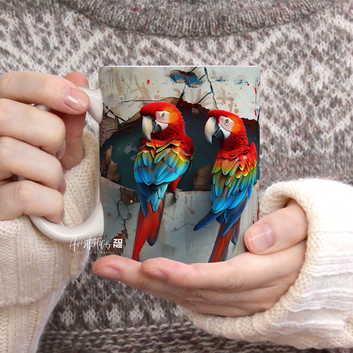 Introducing Our Exquisite Break-Through Parrots Couple Mug Design - Elevate Your Sips with Artistry