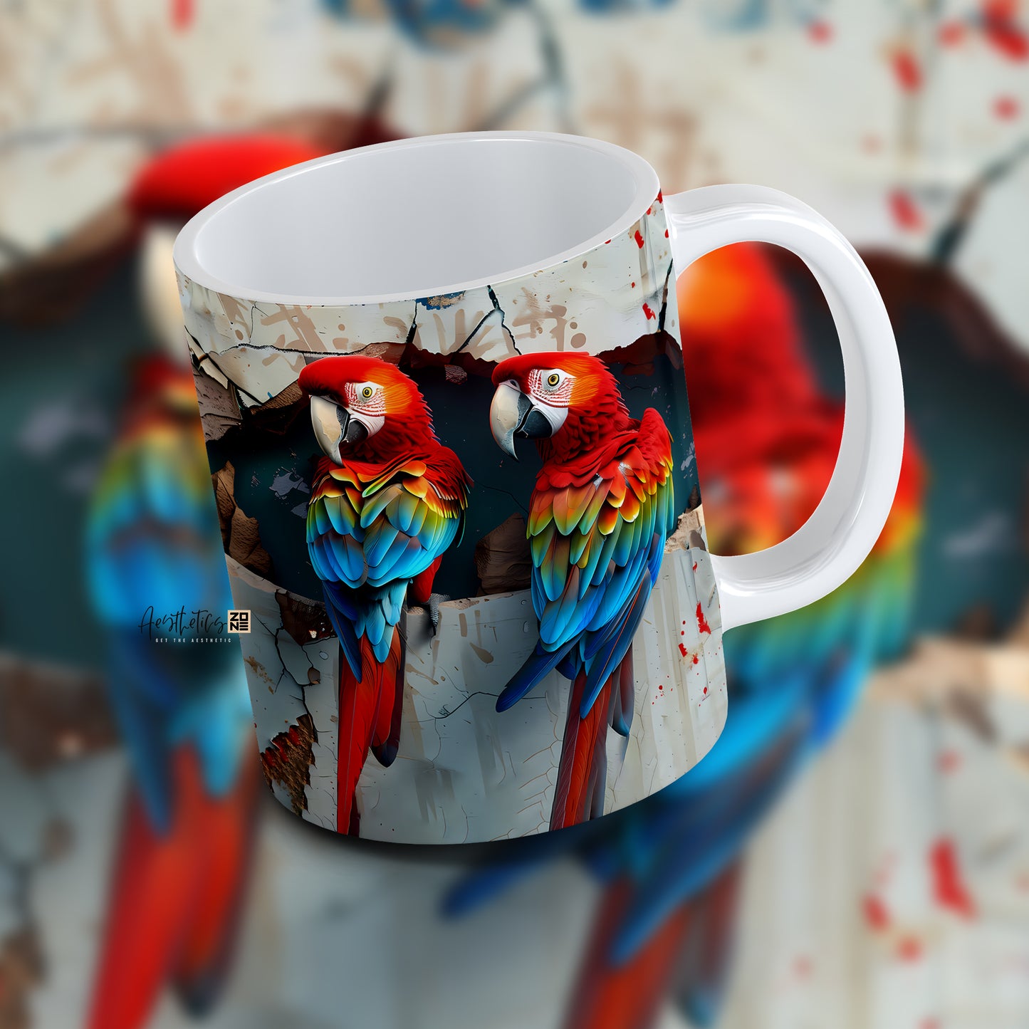 Introducing Our Exquisite Break-Through Parrots Couple Mug Design - Elevate Your Sips with Artistry