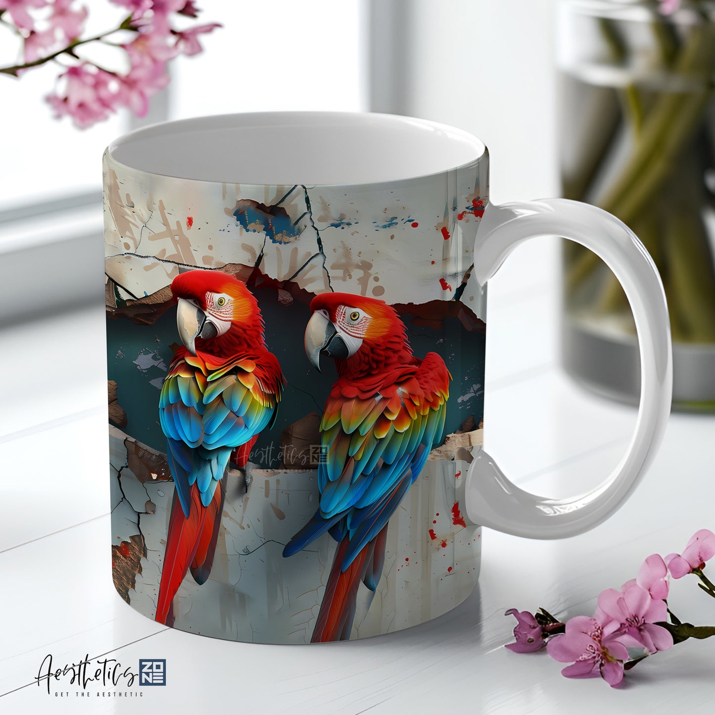 Introducing Our Exquisite Break-Through Parrots Couple Mug Design - Elevate Your Sips with Artistry