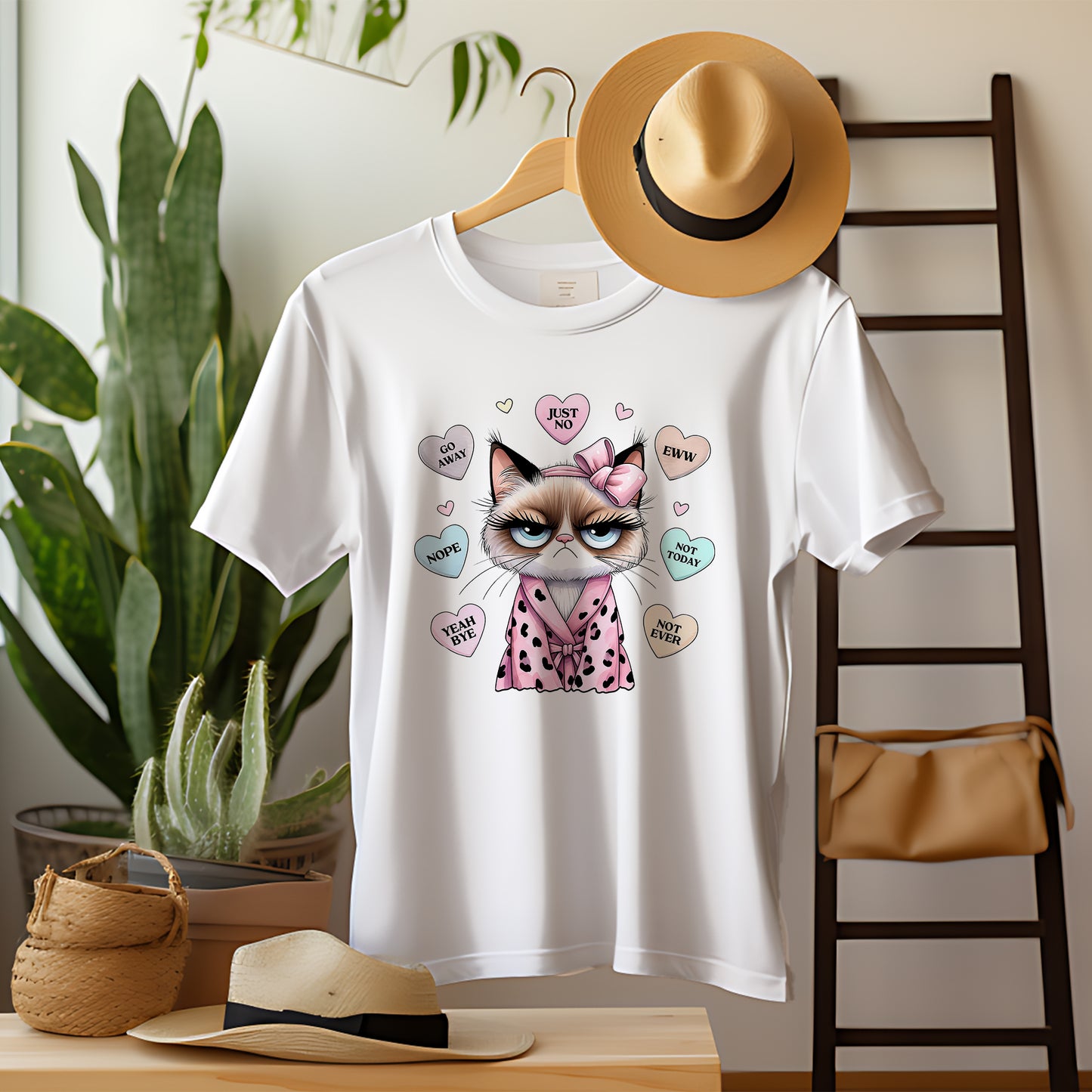 Meow Love: Cute Cat Heart Conversion Valentine Design T-Shirt