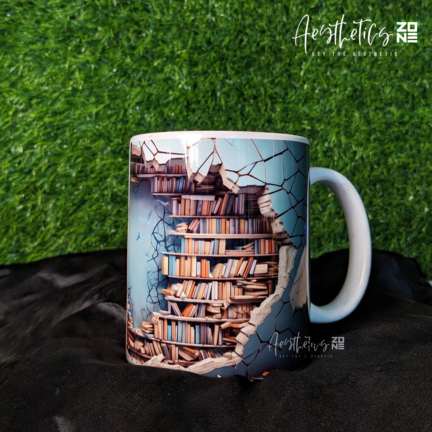 Mint Blue 3D ceramic bookshelf design mugs