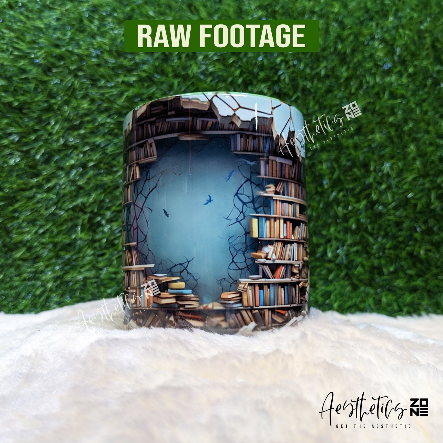 Mint Blue 3D ceramic bookshelf design mugs