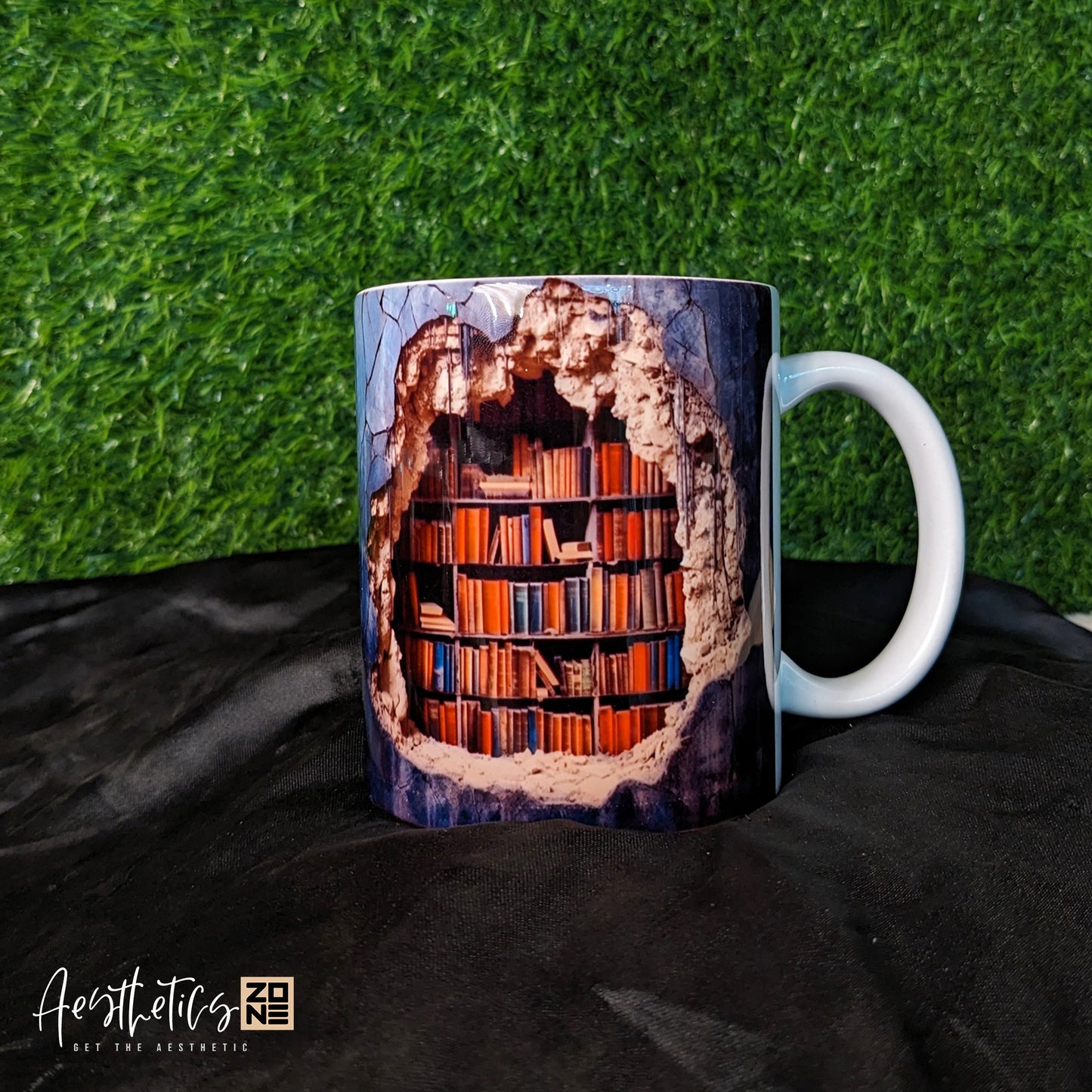 Deep Blue 3D bookshelf design Ceramic Mugs