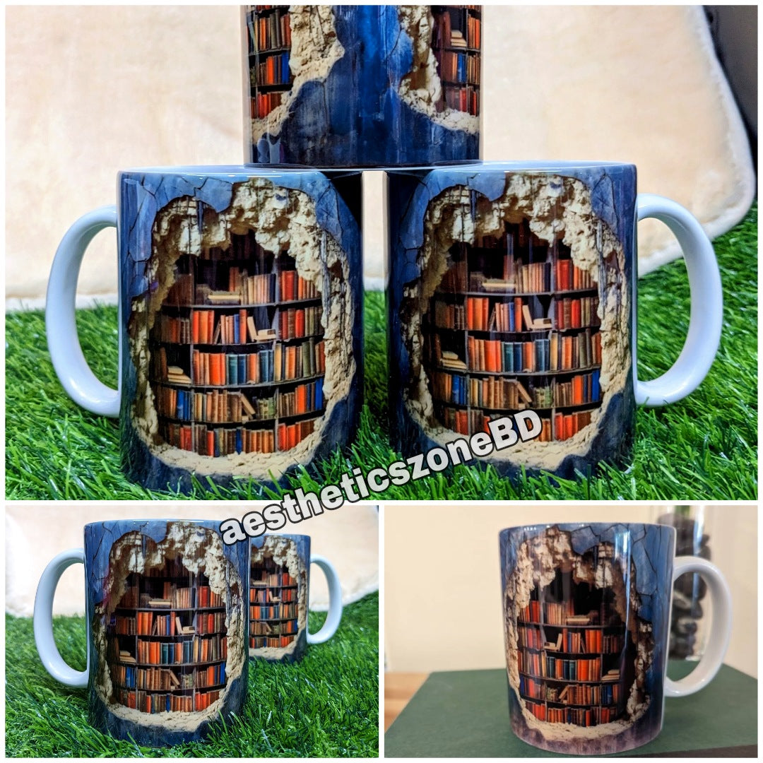 Deep Blue 3D bookshelf design Ceramic Mugs