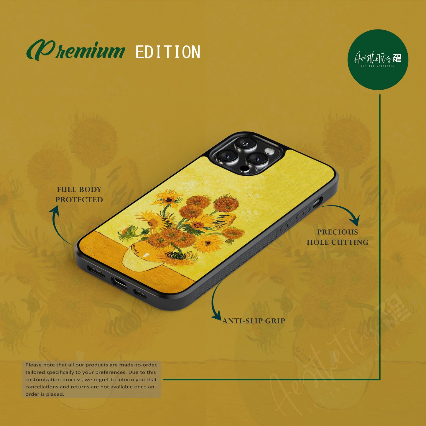 Yellow Floral VanGogh design Premium 2D Case