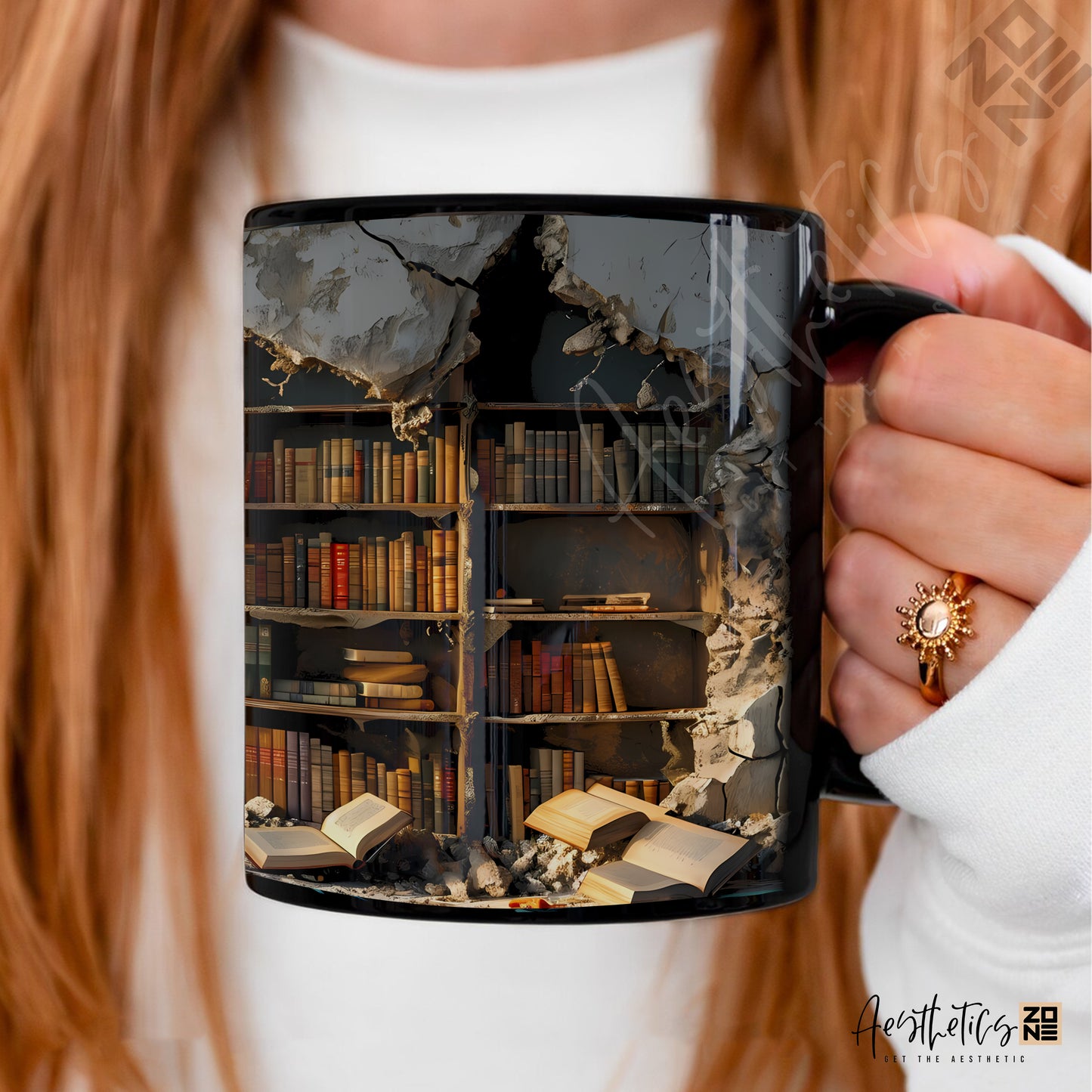 Bookish Charm: Ceramic Mugs with 3D Bookshelf Design