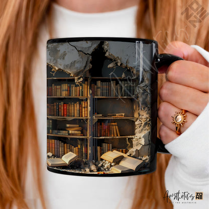 Bookish Charm: Ceramic Mugs with 3D Bookshelf Design