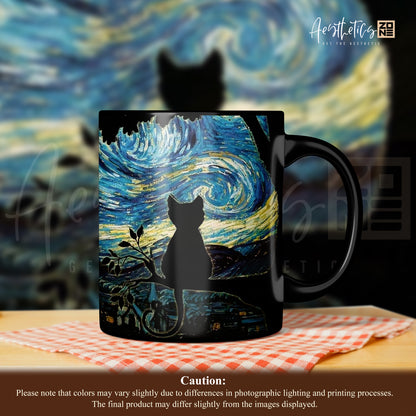 Whiskers Under the Stars: Starry Night with Cat Design Mugs