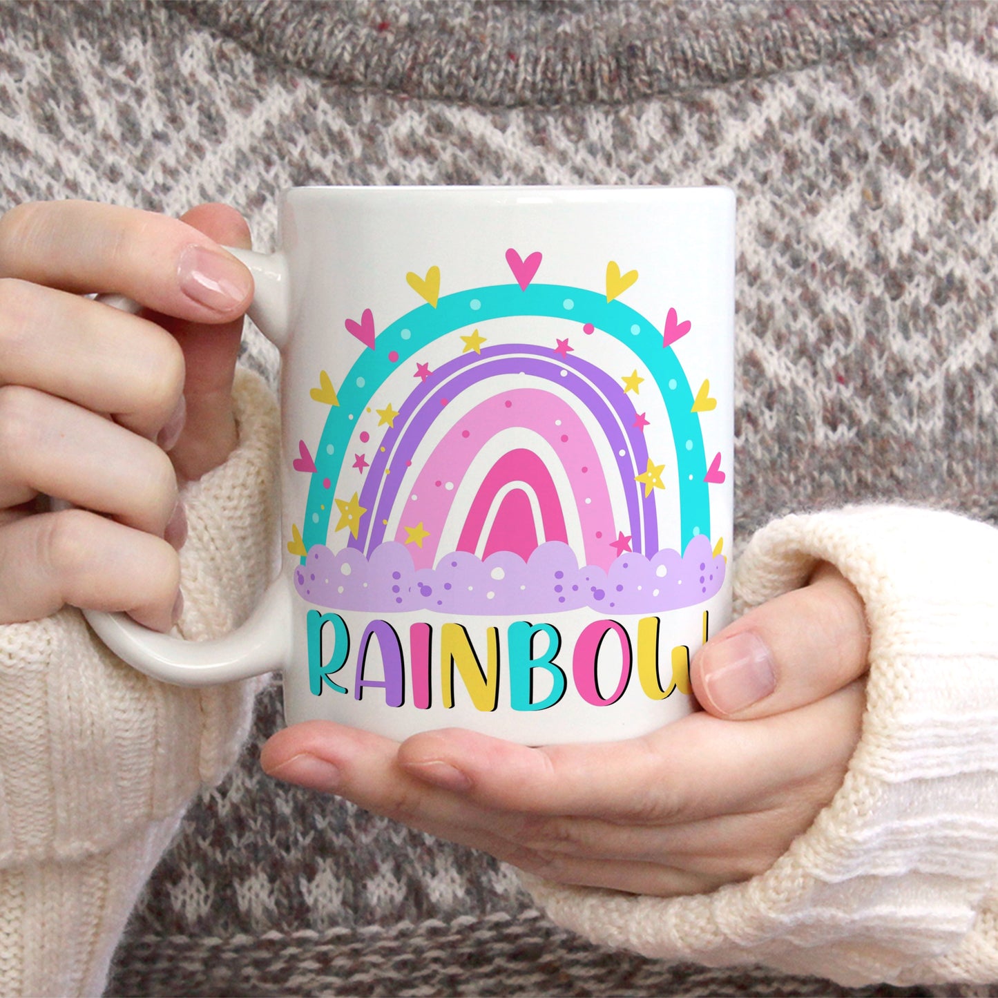 Brighten Your Day with our Cute Rainbow Illustration Coffee Mug