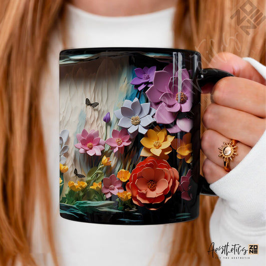 Breathe Nature: Ultra-Glossy Ceramic Mugs with 3D Fields of Wildflowers Design