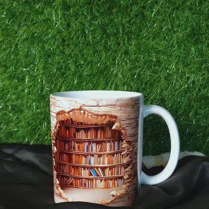 3D bookshelf design Ceramic Mugs Yellow Tone