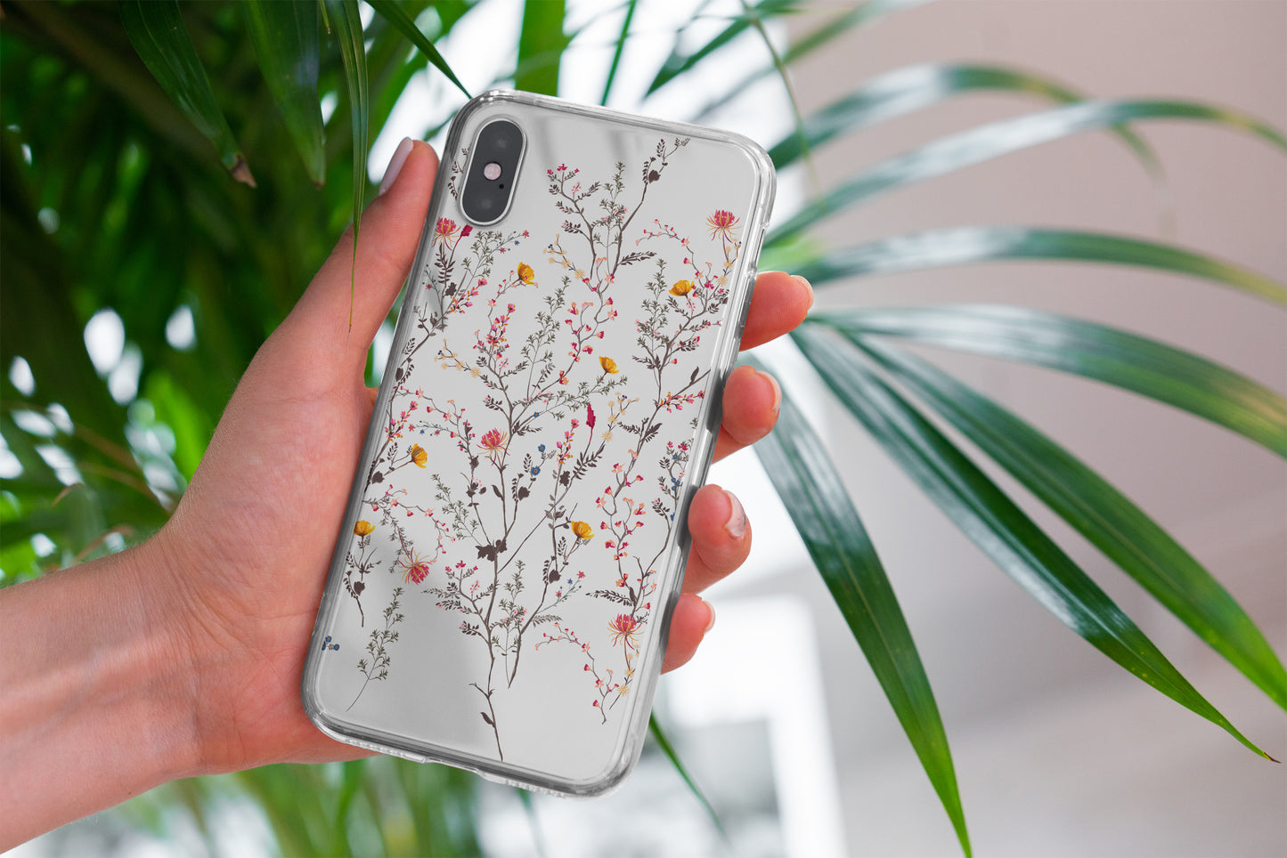 Wildflower Pattern Clear Case - Nature's Elegance for Your Phone